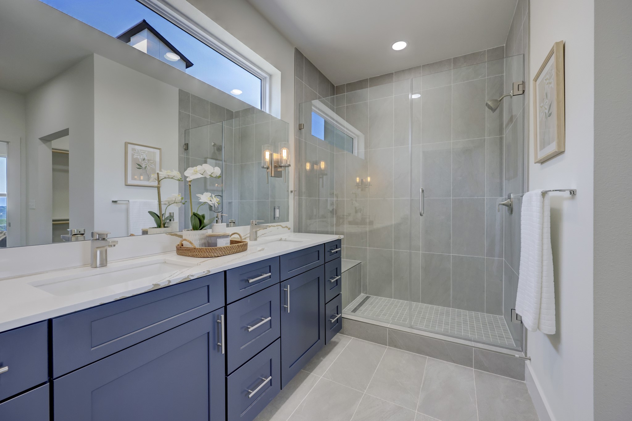 4300 Mansfield Dam Road, Unit 1221 Austin, TX 78734 - Photo 15 of 38 a bathroom with a granite countertop sink mirror and shower