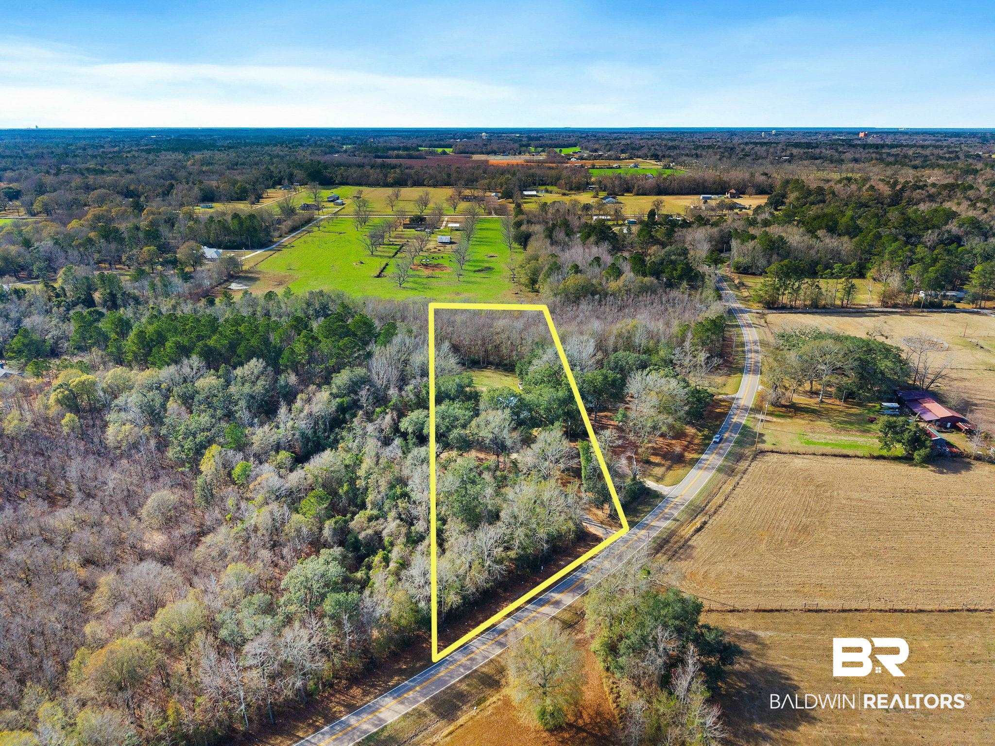 17366 Old Brady Road Bay Minette, AL 36507 - Photo 3 of 43 Overview of rural landscape featuring property boundaries highlighted