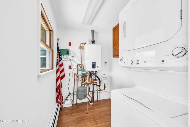 a view of a balcony with wooden floor