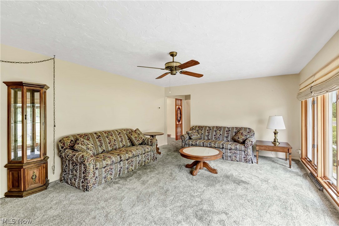 3690 Long Road Avon, OH 44011 - Photo 8 of 41 Carpeted living room with ceiling fan