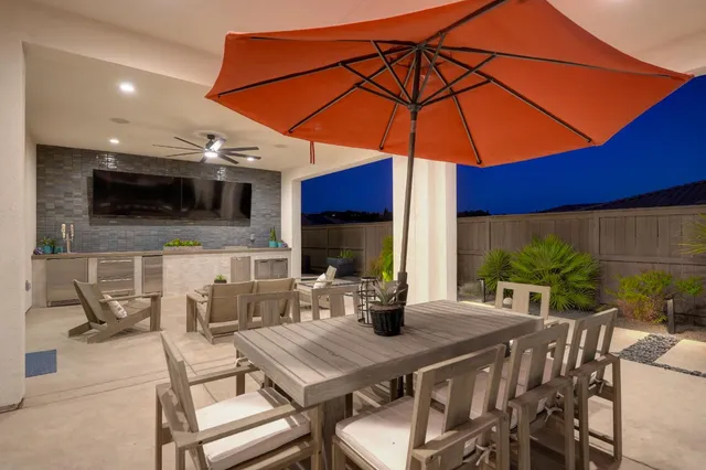 a view of a swimming pool with a garden