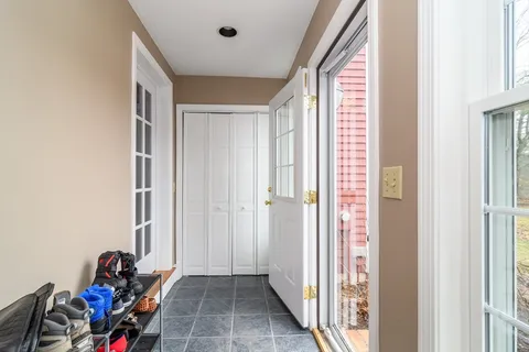 a view of a hallway with workspace