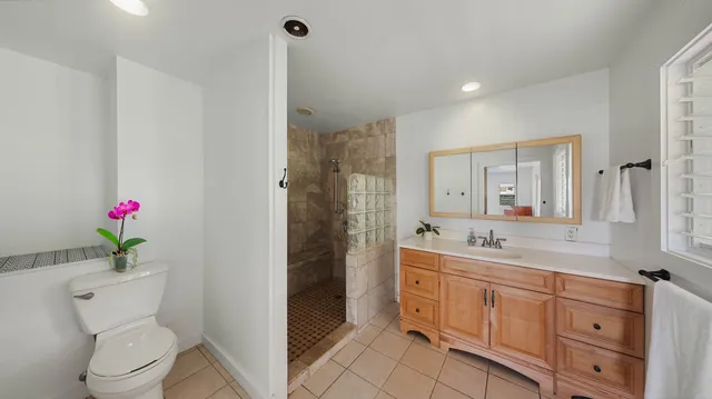 a spacious bathroom with a sink mirror vanity and toilet