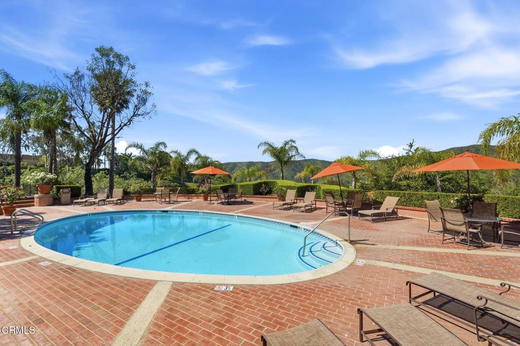 2317 Canyonback Road Los Angeles, CA 90049 - Photo 59 of 72 a view of a swimming pool with lawn chairs under an umbrella
