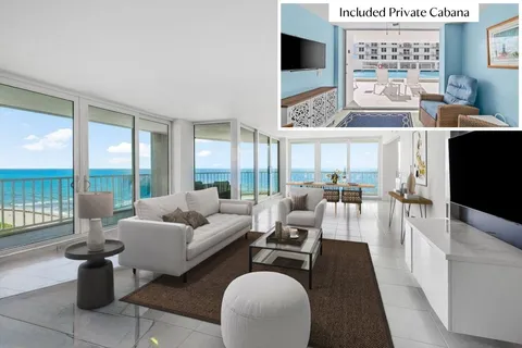 a living room with furniture potted plant and a large window