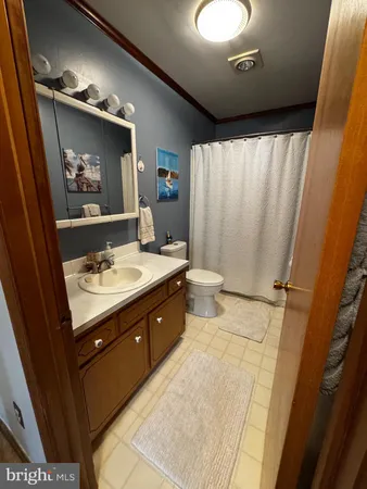 a bathroom with a double vanity sink toilet and shower