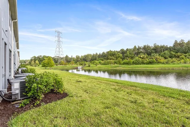 a view of a lake with a city view