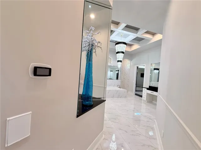 a view of a park with large trees