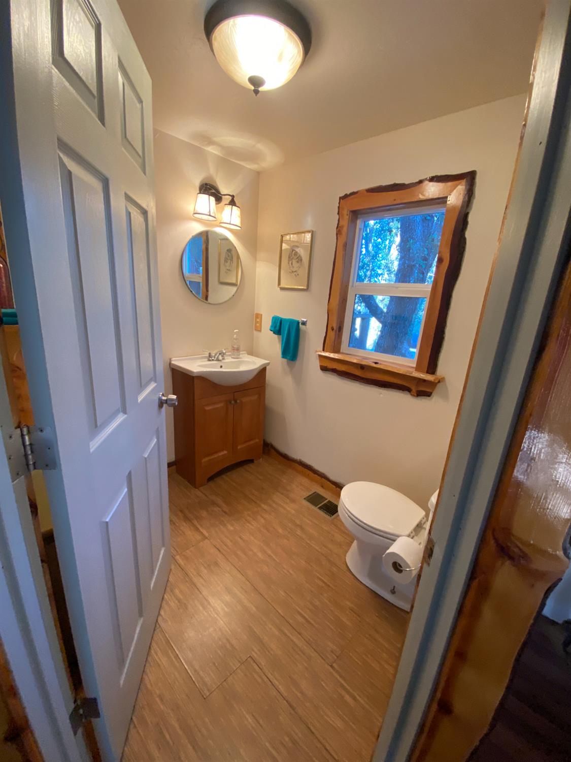 51571 Coyote Ridge Road Oakhurst, CA 93644 - Photo 54 of 81 a bathroom with a sink mirror vanity and toilet