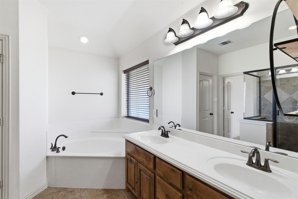 119 Cooperstown Drive Springtown, TX 76082 - Photo 18 of 33 a bathroom with a double vanity sink mirror and bathtub