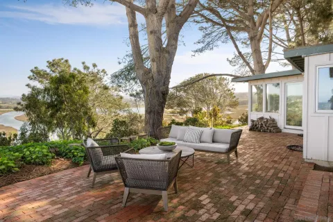 a view of a city from a living room