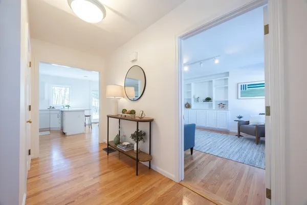 a view of a living room and bathroom