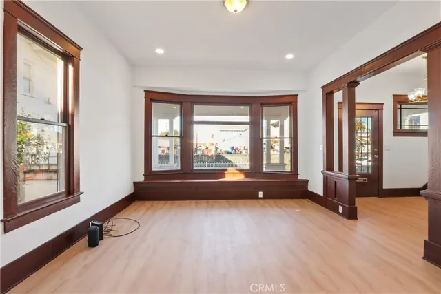 a living room with a large window
