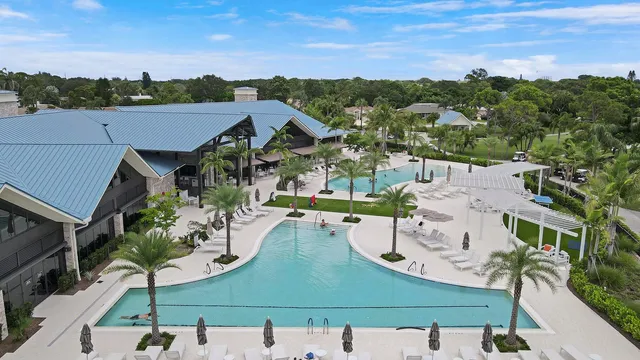 an aerial view of a house with a garden
