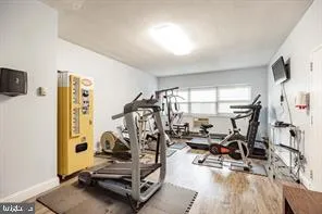 a view of a room with gym equipment