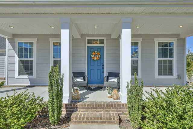 a view of a hallway with wooden floor and a potted plant