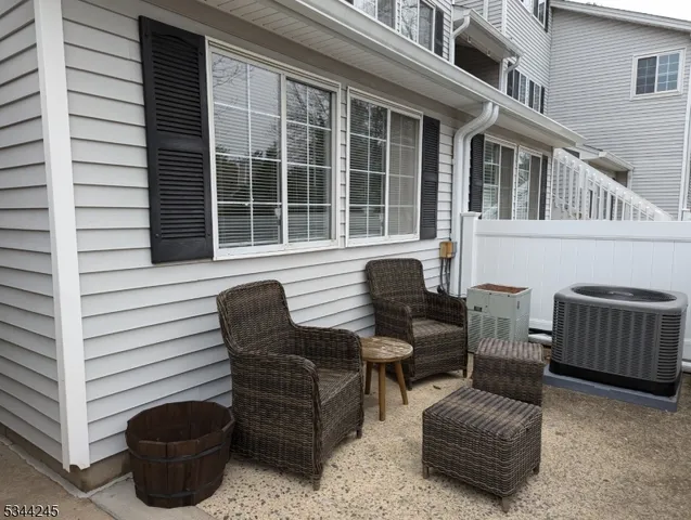 a view of a patio with couches and a potted plant on a table