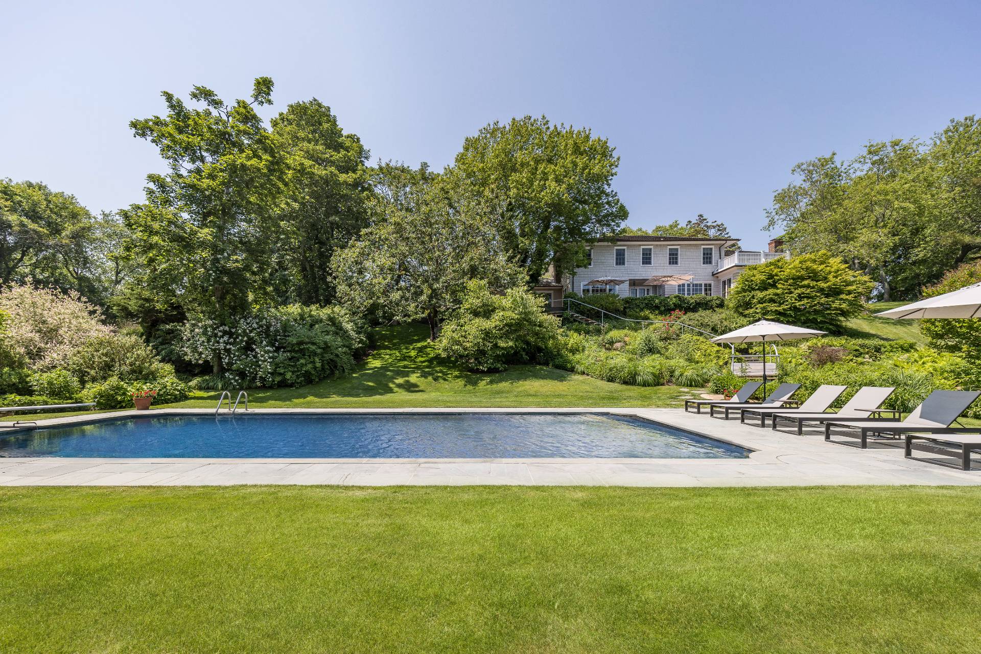 a view of a terrace with a garden