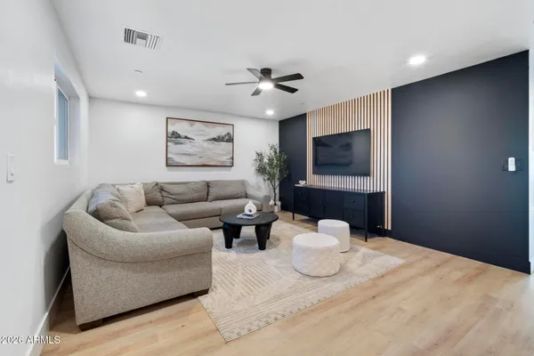 a view of a terrace with furniture