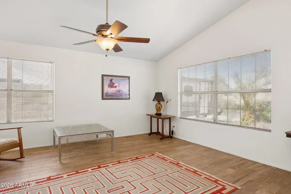 a living room with furniture