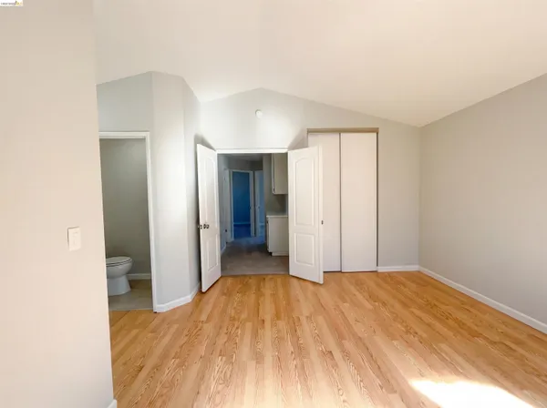 a view of a big room with closet and wooden floor