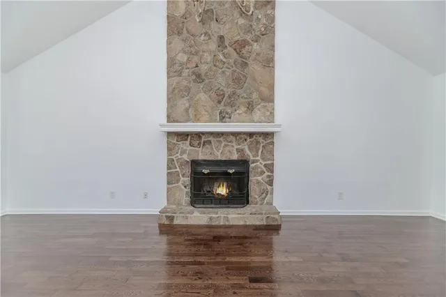 a living room with a fireplace