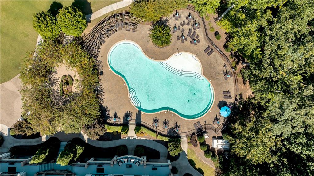 3709 Maple Shade Drive Southwest Gainesville, GA 30504 - Photo 74 of 81 an aerial view of a swimming pool with outdoor seating and yard