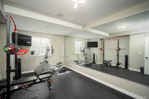 a view of a room with gym equipment