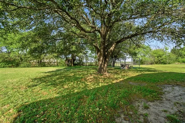 a view of outdoor space with trees all around