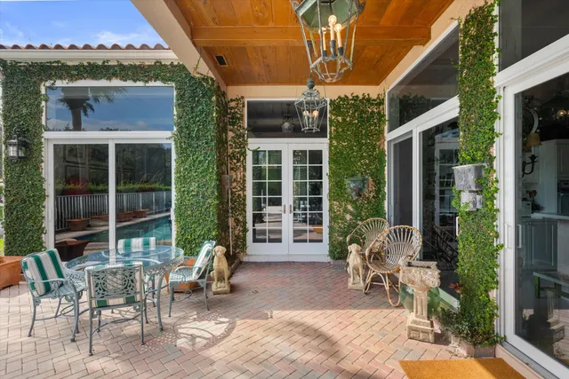 a building outdoor space with seating space