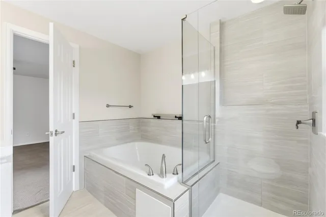 a bathroom with a bath tub and shower