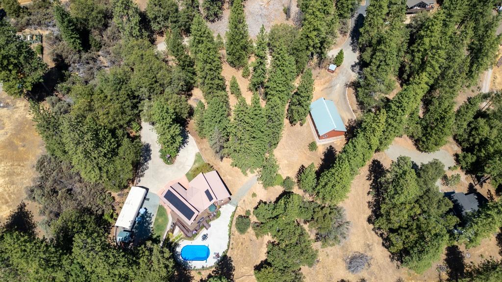 4607 Meadowlark Way Placerville, CA 95667 - Photo 4 of 58 Aerial view showing home with solar, pool area, rv parking and huge shop.