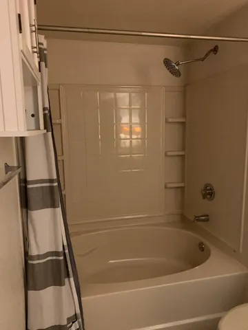 a bathroom with a bathtub and a shower