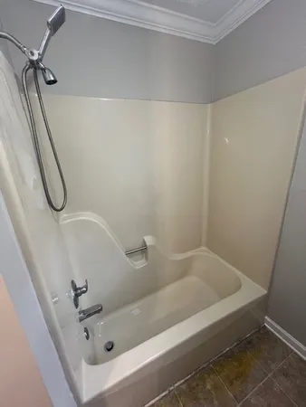 a bathroom with a tub