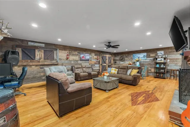 a dining room with a table and chairs