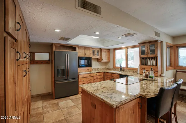 a kitchen with lots of counter top space
