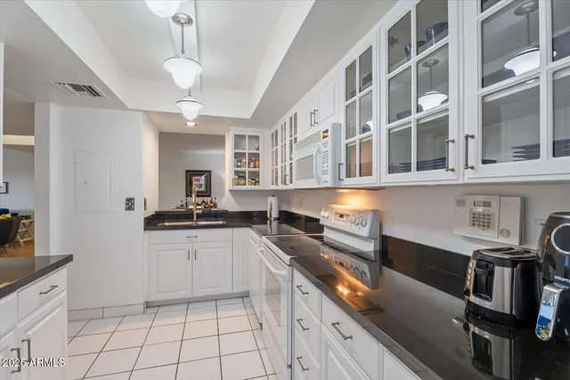 a bathroom with a wooden door
