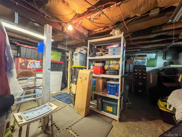 a view of a storage room with shelves