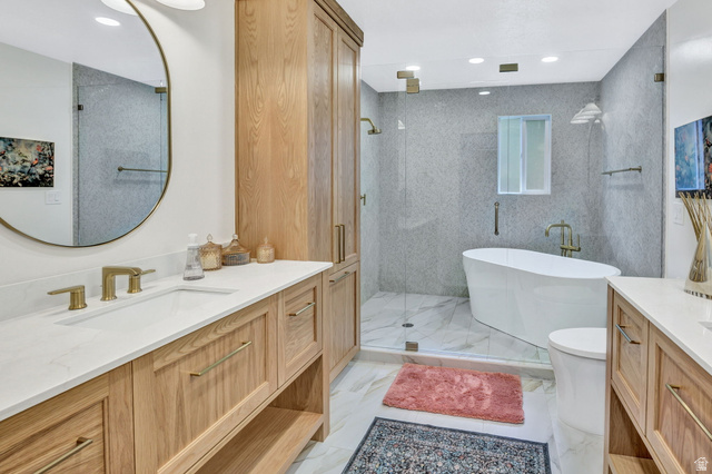 1350 Canyon Park Road Bountiful, UT 84010 - Photo 21 of 38 Bathroom featuring dual wood-finish vanities with white countertops and undermount sinks