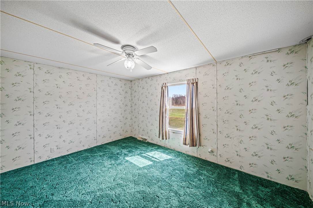 3471 Fox Road Kingsville, OH 44048 - Photo 26 of 50 Empty room with ceiling fan, carpet, and a textured ceiling