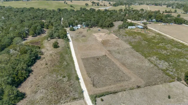 an aerial view of a yard