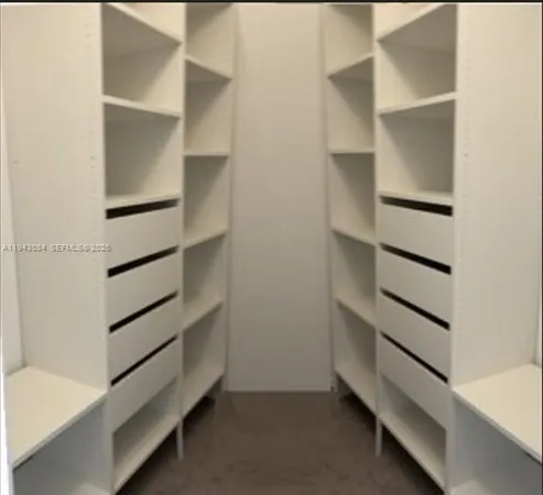 a view of walk in closet with empty racks