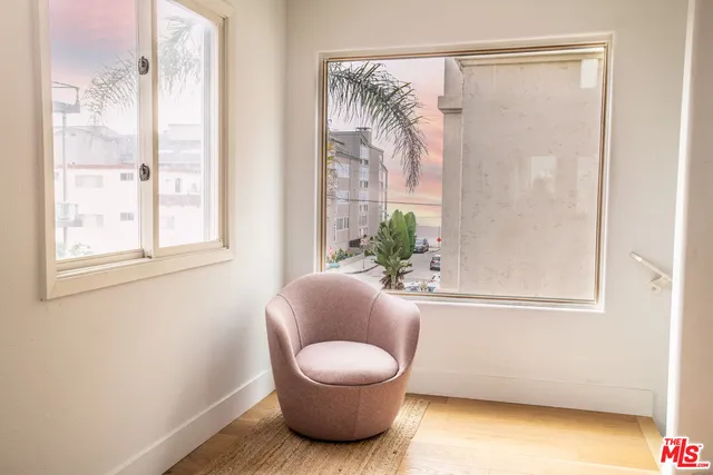 a view of a balcony from a window