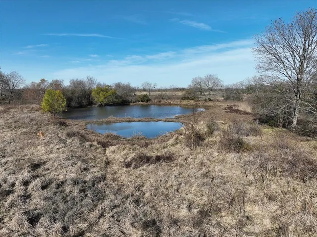 a view of a dry yard with wooden fence