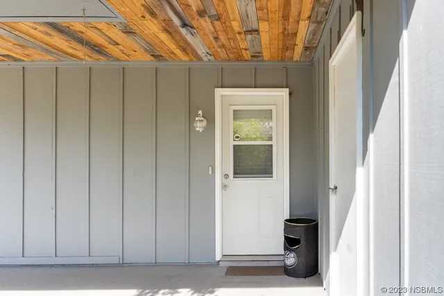 a view of a wooden door