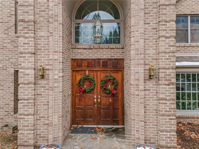 a stone house with a outdoor space