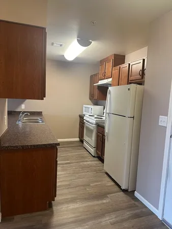 a room with wooden floor and a sink