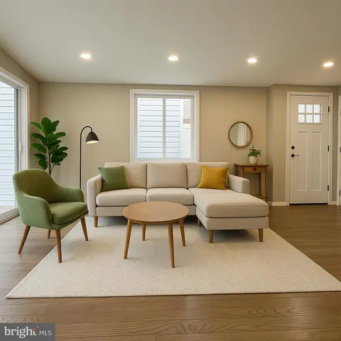 a living room with furniture and a rug