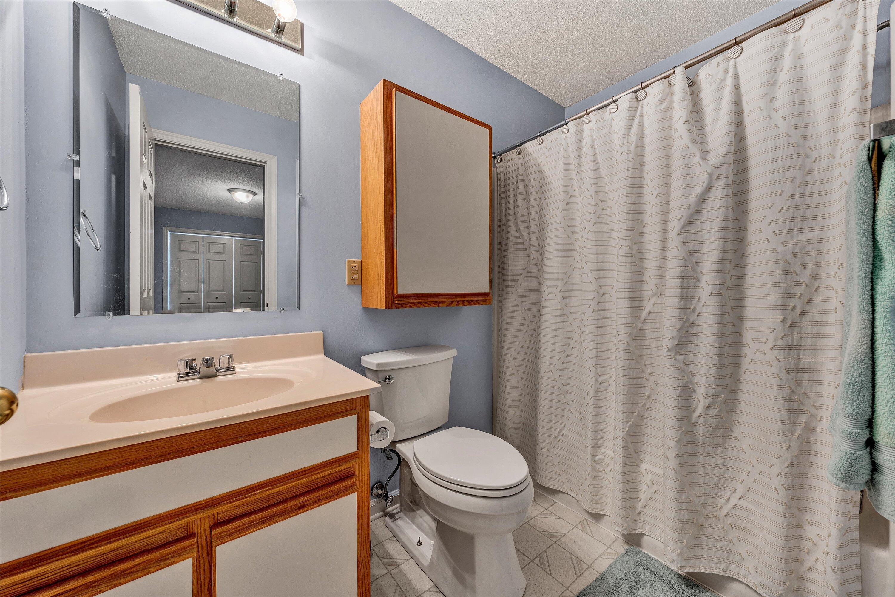 600 Monte Vista Road, Unit 802 Union Hall, VA 24176 - Photo 18 of 32 a bathroom with a sink a toilet and shower curtain