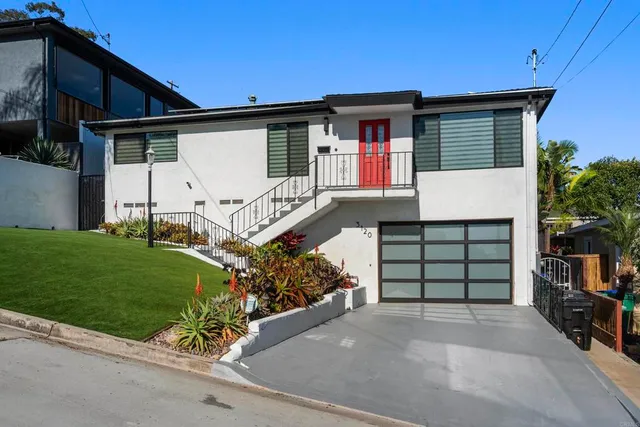 a view of a garden with patio
